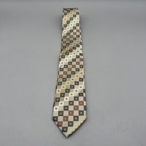 Peacock Necktie Handmade Pure Silk Beige Brown Geometric Pattern Tie 58"